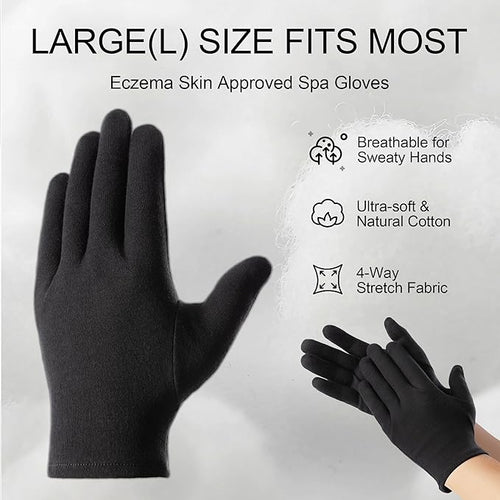 12 Pairs Cotton Moisturizing Gloves and Socks Set (1 Washing Bag, Loose Fit), Dry Hands Feet Overnight Lotion SPA Treatment, Eczema Skin Friendly, Breathable and Soft Glove Liners, Black
