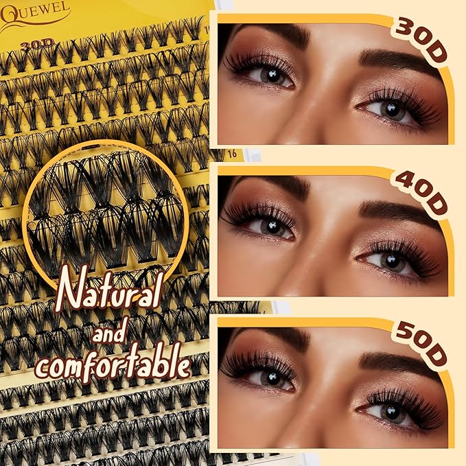QUEWEL DIY-Lash-Extension-Kit, 280pcs 30+40+50D-Lashes-Clusters Mixed 12-18mm Soft Eyelash-Clusters-Kit with Lash Bond and Seal Waterproof, and Eyelash Clusters Tweezers Easy DIY at Home(30+40+50 KIT)