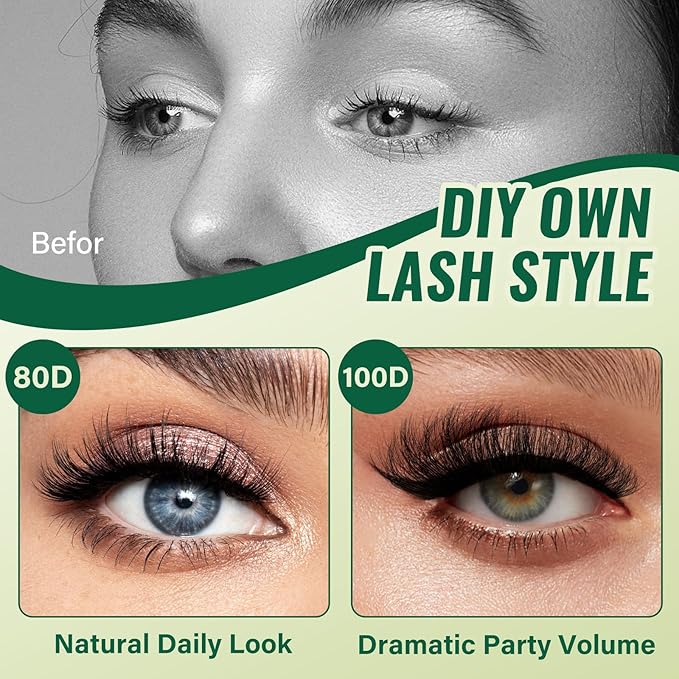 KEYYOU Lash Clusters 3D Effect Eyelash Clusters 280pcs Individual Lashes Wispy Lashes Volume Cluster Lashes Natural Soft DIY Lash Extension(3D-100D-D-9-18MIX)