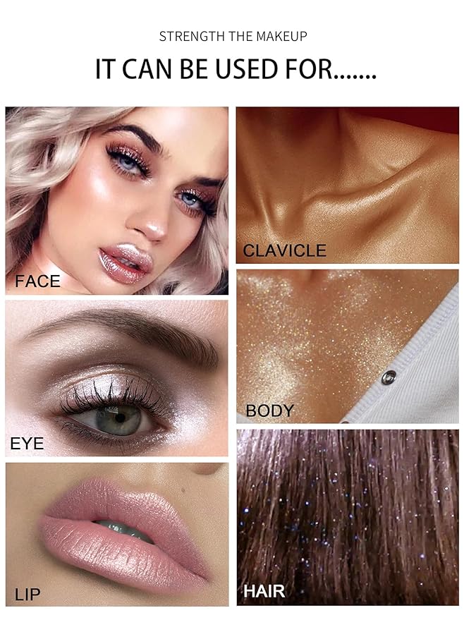 URQT 3 Color Polvo De Hadas Fairy Dust Highlight Patting Powder - Full Body Contouring and Clavicle Pearlescent Patting Powder for Face and Eye, Halloween Sparkling Body Glitter Powder (Trio)