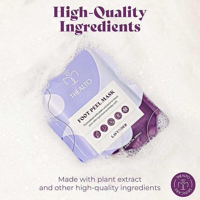 Foot Peel Mask with Pumice Stone, 2 Pack - For Dry, Cracked and Calloused Feet - Lavender Scent - With Plant Extract for Baby Soft Feet - Home Spa Treatment