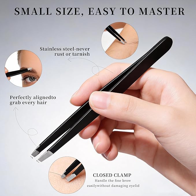 HEDVIA 9 Pcs Eyebrow Razor Kit for Women Shaping, Professional Eyebrow Makeup Set with 6 Small Eyebrow Razors, 1 Eyebrow Scissors with Comb, 1Eyebrow Tweezers for Men, 1 Makeup Brushes(Black Set)