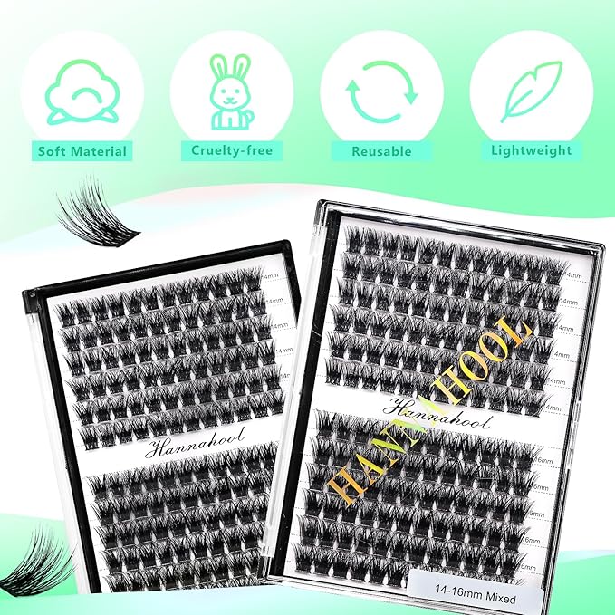 12rows-Large Tray Mixed 8-10-12-14-16mm/Mixed 14-15-16mm/Mixed14mm-16mm/Mixed 18-20mm Wide Stem Individual False Eyelashes Dramatic Black Cluster Eyelashes (mixed14mm-16mm)