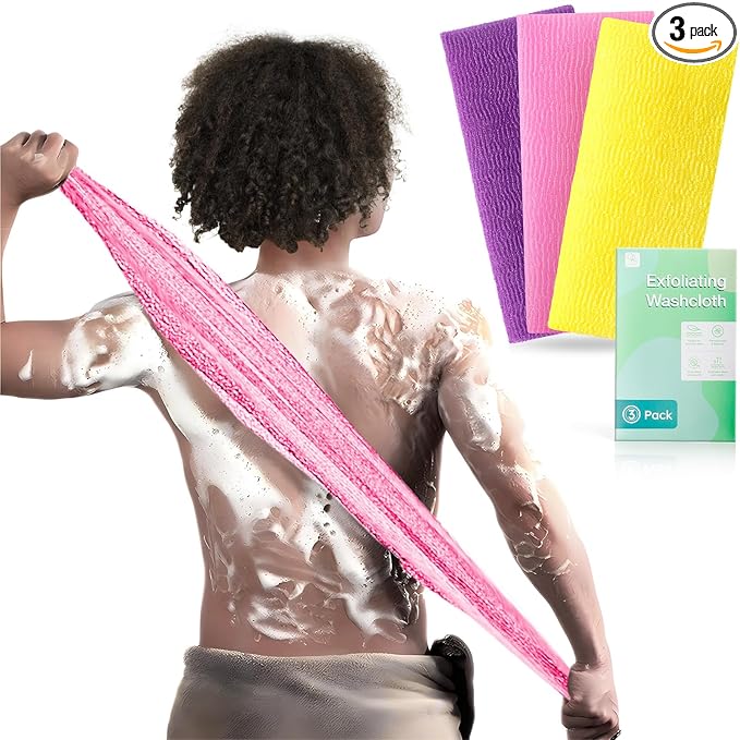 3 Pieces Exfoliating Washcloth Shower Towel African Net Sponge Japanese Wash Cloth Face Exfoliating Sponge Loofah Exfoliating Body Scrubber for Body Exfoliation