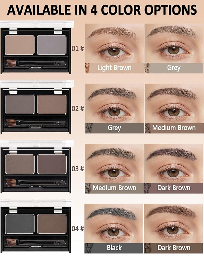 Eyebrow Powder Makeup Kit - Medium Brown+Grey, 2 Color Eye Brow Powder Palette Waterproof Long-Lasting Brow Filler, Lightweight, Easy Blend, Natural Full Look with Brush, maquillaje para cejas-02