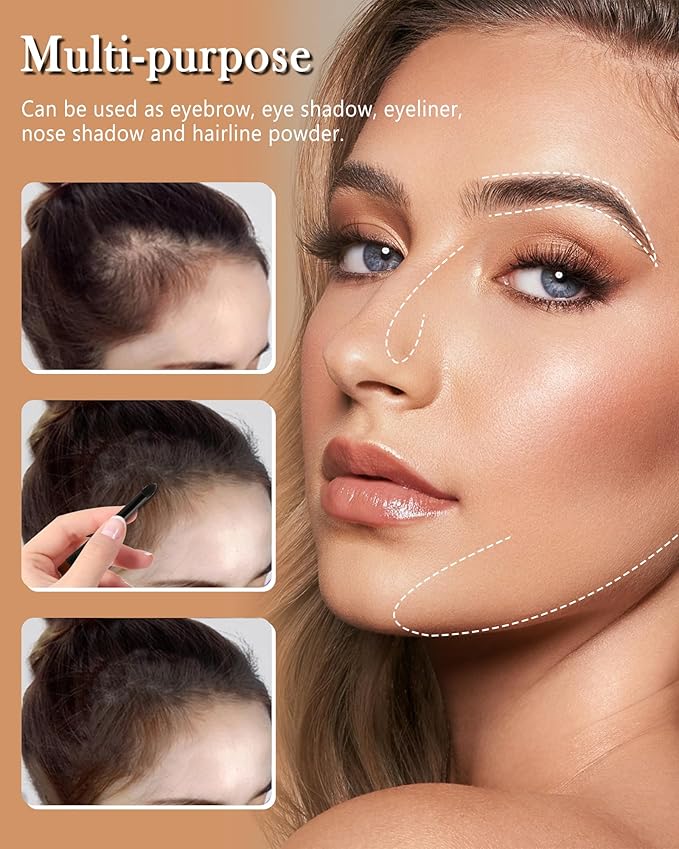 Eyebrow Powder Kit-Waterproof Two Colors Brow Powder Tinted Palette Long Lasting Up to 16H, Brown/Dark Brown Brow Filler Defined&Sculpt Natural Eyebrow Makeup for Sparse Brow with Brow Brush &Razor-03