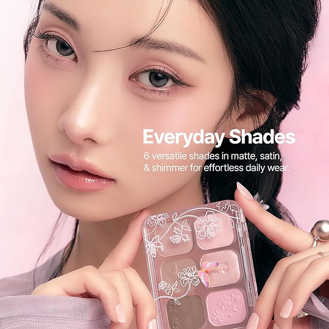 CLIO Muse Master Eyeshadow Palette, Korean Royal Heritage Edition, Soft Pink 6-Color Eyeshadow Palette with Matte Satin Shimmer, Blendable Baked Cream Powder Formula (01 BLOSSOM STITCH)