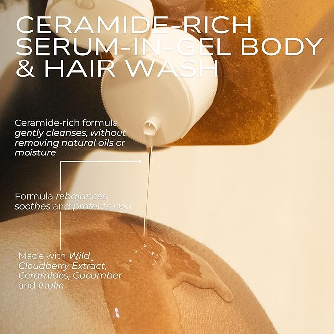 FITGLOW Beauty Cloud Body Wash | Barrier-Protecting Hydrating Gel Cleanser with Ceramides + Cloudberry | Multi-Use for Body, Face & Hair | Gentle, Non-Stripping | 500ml / 16oz