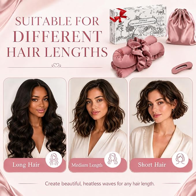 EnteromMuse Jumbo Heatless Curls Overnight Heatless Hair Curler – Oversized Heatless Curling Rod, No Heat Damage Hair Curler for Voluminous Curls, Heatless Rollers & Curls Set with Satin Fabric