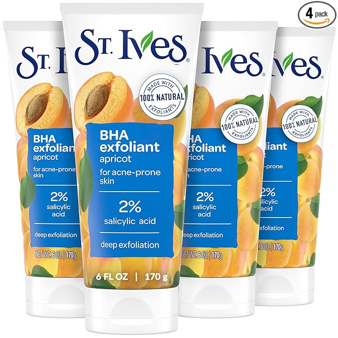 St. Ives Acne Control Apricot Face Scrub, Deep Exfoliator Skin Care, Prevents Acne for Radiant Skin, Salicylic Acid Acne Treatment Facial Scrub, Made with 100% Natural Exfoliants, 6 oz, 4 Pack