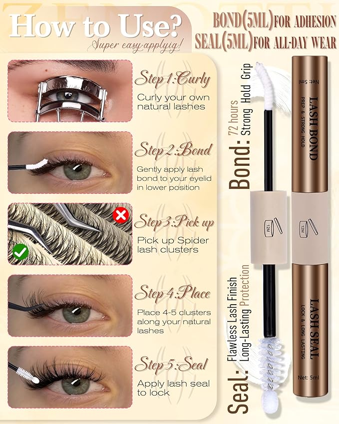 Spider Lashes Cluster Kit Natural Breeze Lash Clusters Wispy Eyelash Clusters Kit Venus Cluster Eyelash Extension Fluffy Individual Lashes D Curly 8-16mm Lash Extensions with Invisible Band by zenotti