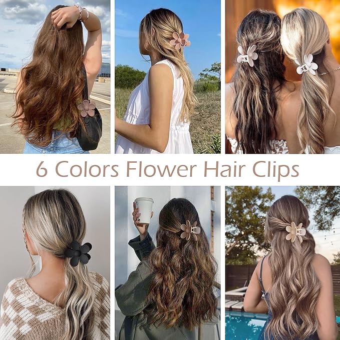 Flower Hair Clips 6 PCS for Women, Daisy Claw Clips Matte Large Claw Clips Strong Hold Jaw Clamps Hair Accessories for Thick Hair 6 Colors