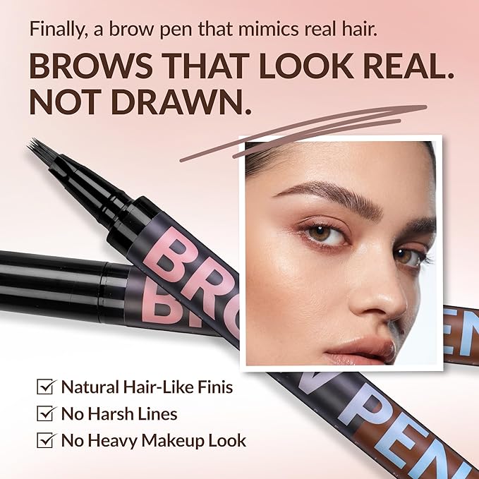 BEPHOLAN 4D Liquid Eyebrow Pen, Precise Brush-Tip, Hair-Like, Waterproof Long Lasting Natural Fuller Brows (Dark Brown)