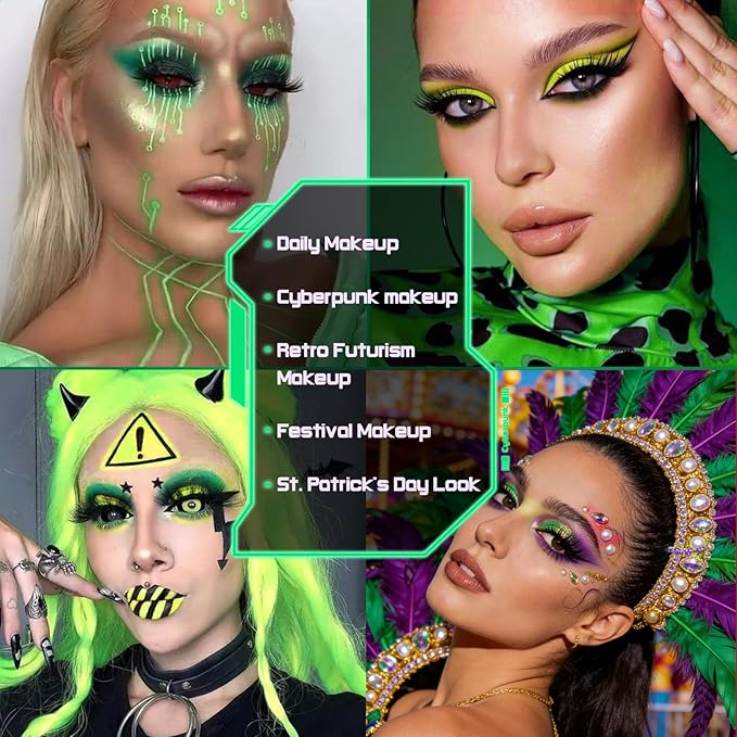 Green Eyeshadow Makeup Palette, 12 Colors Neon Emerald Green Glitter Holographic Eyeshadow with Matte Shimmer for Brown Eyes, Pigmented Silky Long Last Forest Eye Shadow for Witch, Shrek, Party, Vegan