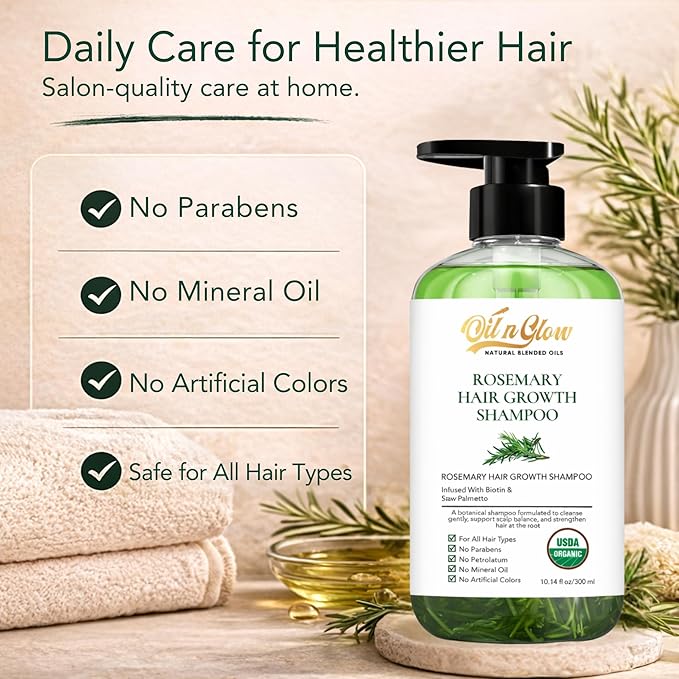 USDA Organic Rosemary Shampoo For Hair Growth For Thickening & Strengthening for Men & Women with Biotin, Scalp DHT Blocker Saw Palmetto For Thinning Hair Loss 10 Fl. Oz- Fragrance Free