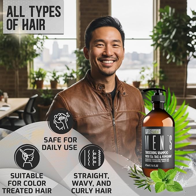 Mens Shampoo - Sulfate Free for Thinning Hair - Volumizing and Hair Thickening - Salon Grade, Professional Formula for Thin and Fine Hair Men - Strengthening Paraben Free Shampoo - 16 Fl Oz