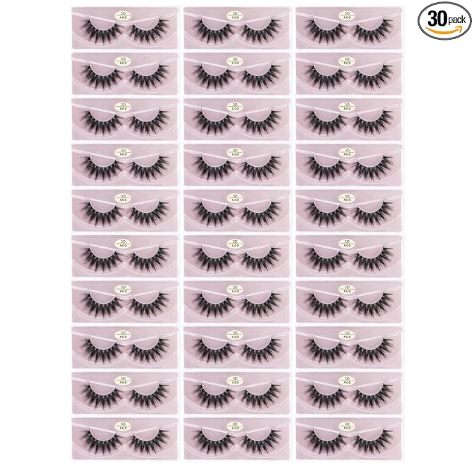 FARRED Wholesale Faux Mink Lashes 30 Pairs 3D A09 Medium Length Vegan Eyelashes Fluffy Volume Strip Lashes Bulk Fake Mixed Natural Look 3D False Eyelashes (3D A09)