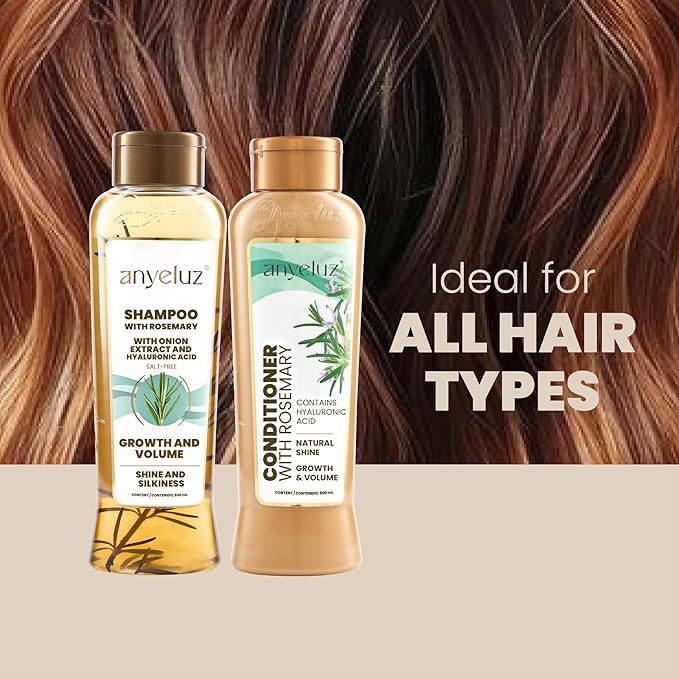 ANYELUZ Rosemary Shampoo and Conditioner Set - With Hyaluronic Acid and Natural Extracts, Strengthens and Hydrates Hair for Shine and Vitality - ¡Tu Cabello Fuerte!