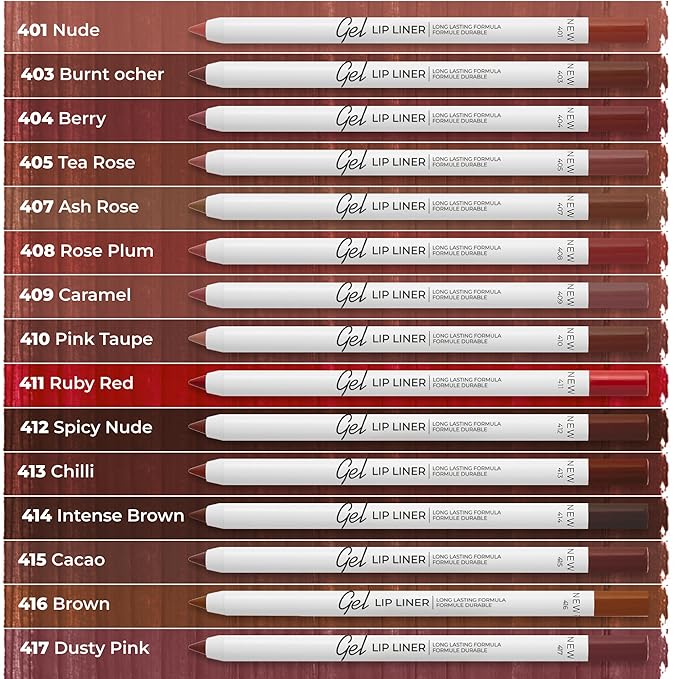 Lamel Gel Lip Liner Pencil - Chilli - 2-in-1 Waterproof Lip Liner - 8-Hour Wear, Creamy Texture, Sharpenable, High Pigment - Provides Smooth Finish or Full Coverage - N.413