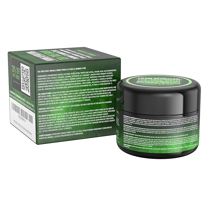 Viking Revolution Tea Tree Foot Cream for Dry Cracked Heels - Foot Balm For Cracked Feet - Dry Feet Repairing Cream with Aloe Vera and Mint (8oz)