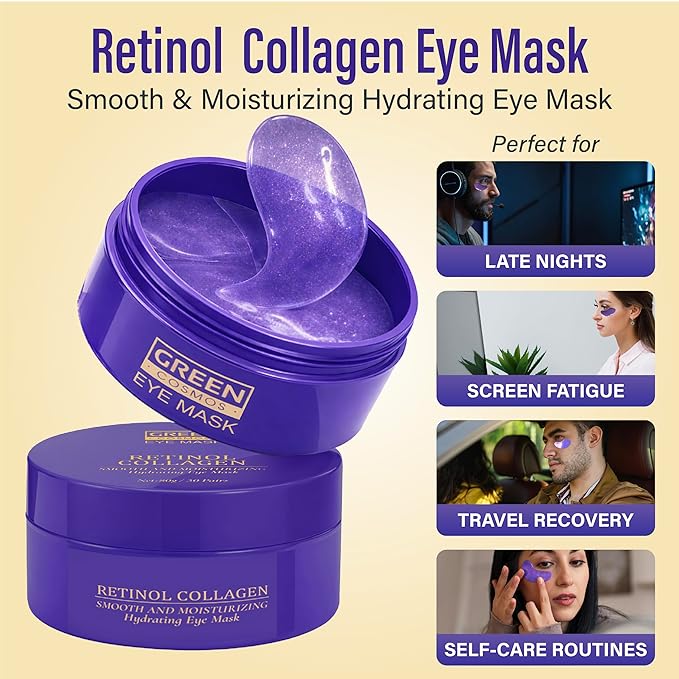 Retinol Collagen Under Eye Patches - Hydrogel Eye Pads (60 patches) with 95% Retinol & 5 Micro Collagen. Nourishing & Non Irritating Eye Gel Mask. Sealing Cap & Spatula Included.