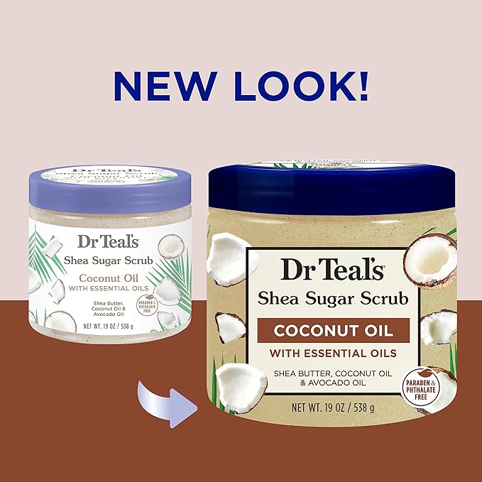 Dr Teal's Shea Sugar Body Scrub, Coconut Oil with Essential Oils, 19 oz (Pack of 3)
