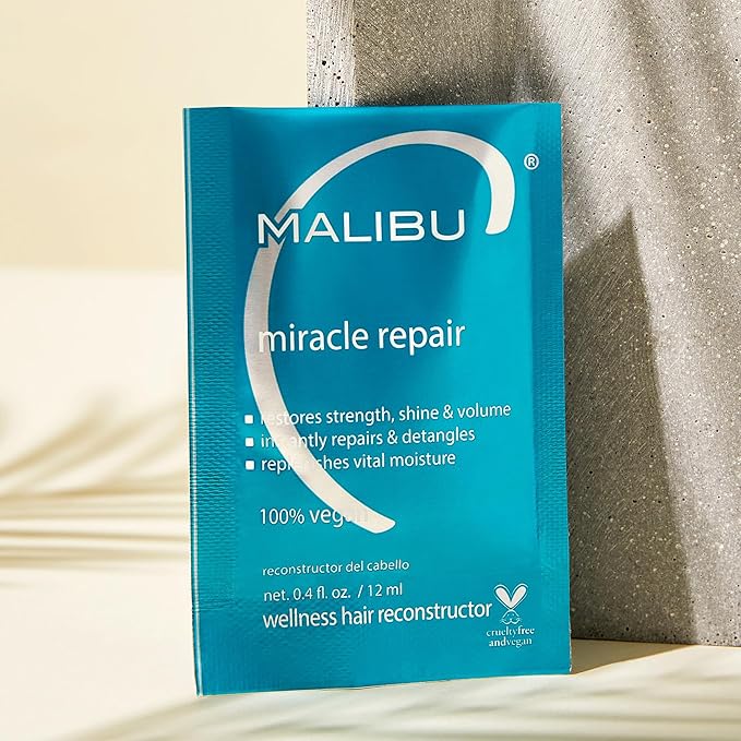 Malibu C Miracle Repair Hair Reconstructor - Nourishing Treatment for Weak, Damaged Strands - Flax Protein & Vitamin B5 for Moisture (12 Packets)