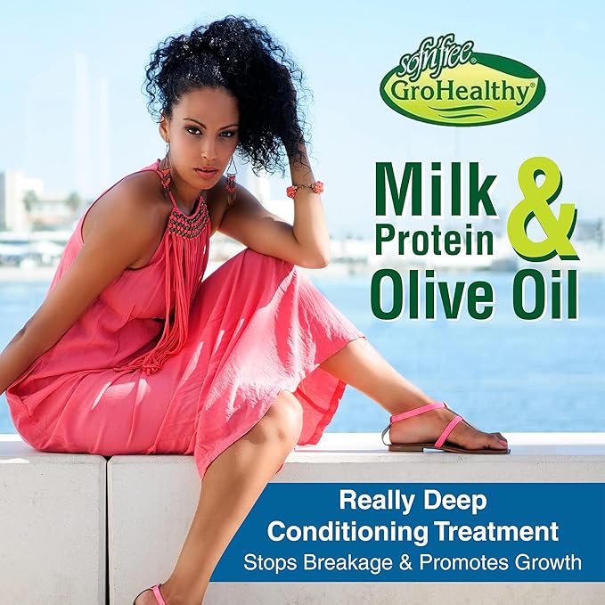 Milk Protein & Olive Oil Hair Deep Conditioning Treatment Hair Mask Strengthens, Repairs, Stops Breakage and Promotes Growth for Soft, Healthy, Manageable Hair - Sofn’Free GroHealthy - Single