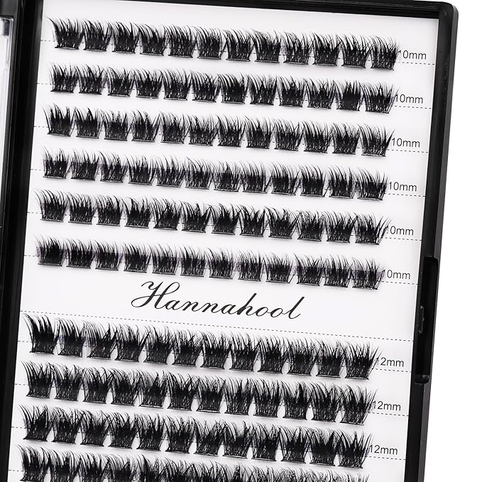 12rows-Large Tray Mixed 8-10-12-14-16mm/Mixed 14-15-16mm/Mixed14mm-16mm/Mixed 18-20mm Wide Stem Individual False Eyelashes Dramatic Black Cluster Eyelashes (mixed 10-12mm)