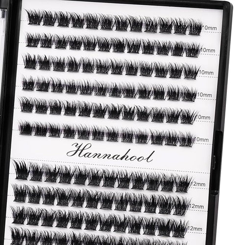 12rows-Large Tray Mixed 8-10-12-14-16mm/Mixed 14-15-16mm/Mixed14mm-16mm/Mixed 18-20mm Wide Stem Individual False Eyelashes Dramatic Black Cluster Eyelashes (mixed 10-12mm)