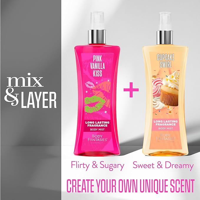 BODY FANTASIES SIGNATURE Fragrance Body Spray, Pink Vanilla Kiss Fantasy, 8 Fluid Ounce (BF44) (Pack of 2)