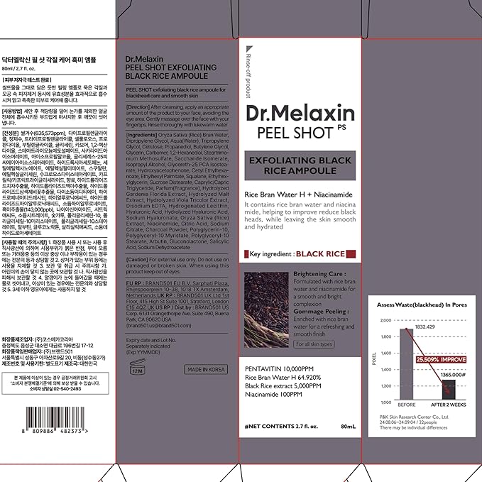 Dr.Melaxin Peel Shot Glow Black Rice Peeling Ampoule – AHA BHA Daily Chemical Exfoliant with Rice Water & Niacinamide, Glass Skin Texture for Dead Skin & Dull Complexion, Korean Skincare 2.7 fl.oz