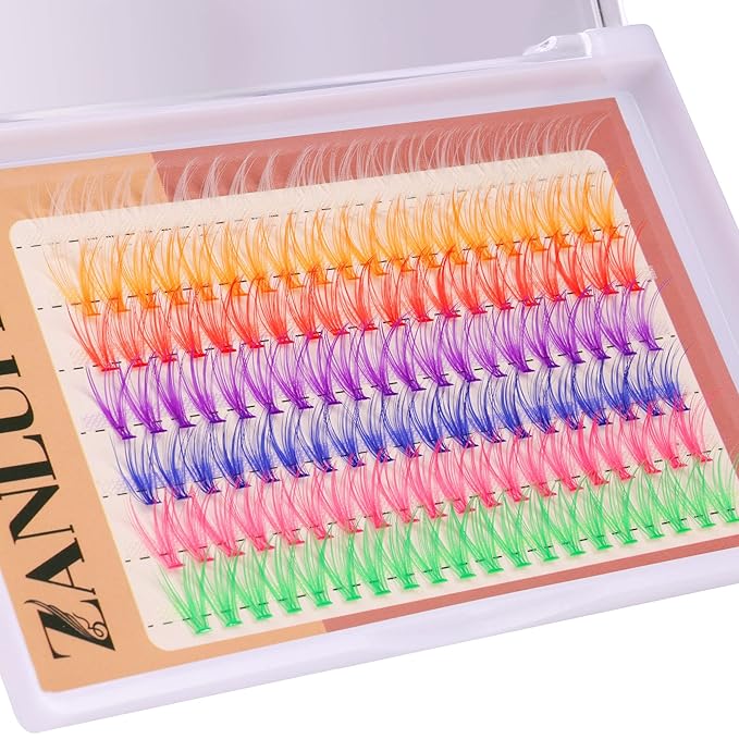 Colored Lashes Cluster Eyelashes Individual DIY Lashes Extensions 7 Colors Eye Lashes Extensions 140 PCS Clusters False Lashes DIY at Home Set Pack（14MM）