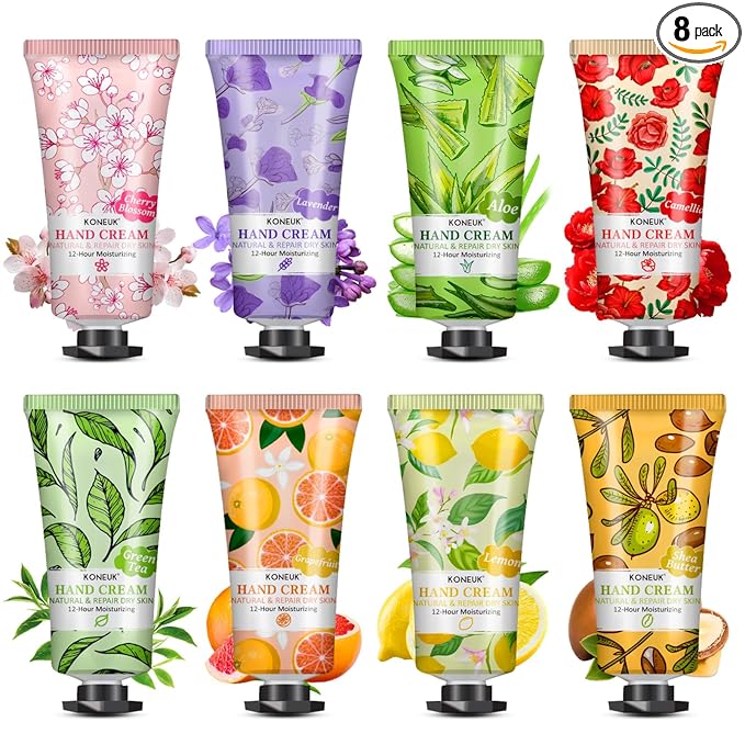 KONEUK 8 Pack Hand Cream Set, Mothers Day Gifts, Wedding Favors, Bulk Hand Lotion Travel Size for Dry Cracked Hands, Moisturizing Hand Cream for Teacher Gifts and Nurse Gifts