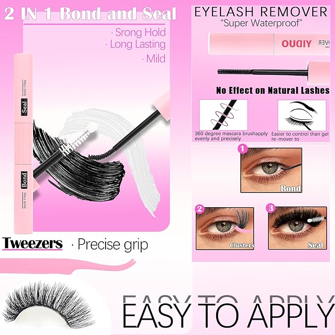 YIDUO Manga Lash Clusters Kit with Bottom Lashes Extensions Kit with Bond and Seal|Eye Liner|Waterproof Eyebrow, DIY Lash Extension Kit