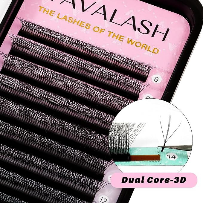 VAVALASH 3D Dual-core W Shape Eyelash Extension 3D W Premade Fans 0.07 C Curl Volume Lash Extensions Easy Fanning False Lashes Matte Black Premade Cluster W Lashes(Dual-core-3D-0.07-C-8-15mm）