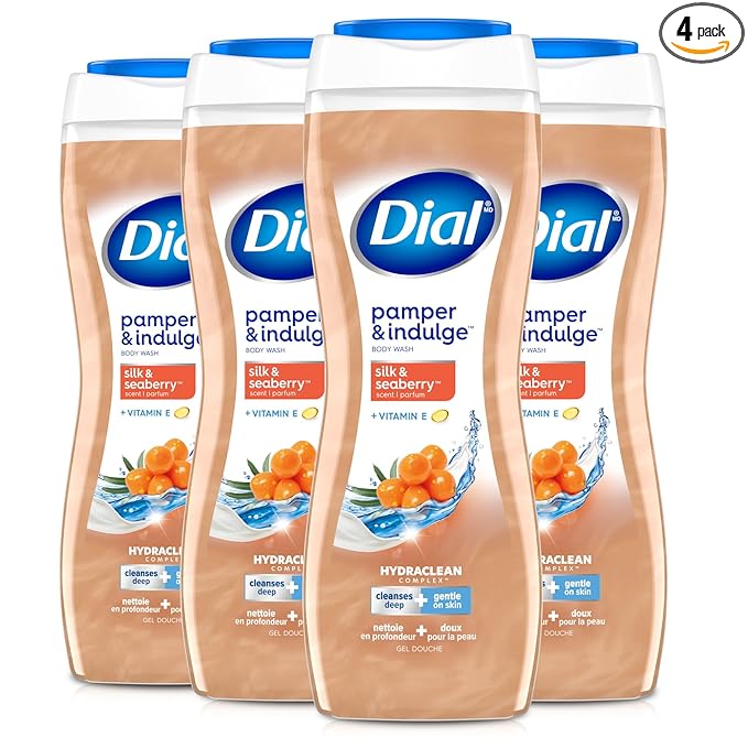 Dial Body Wash, Pamper & Indulge, Silk & Seaberry, 16 fl oz (Pack of 4)