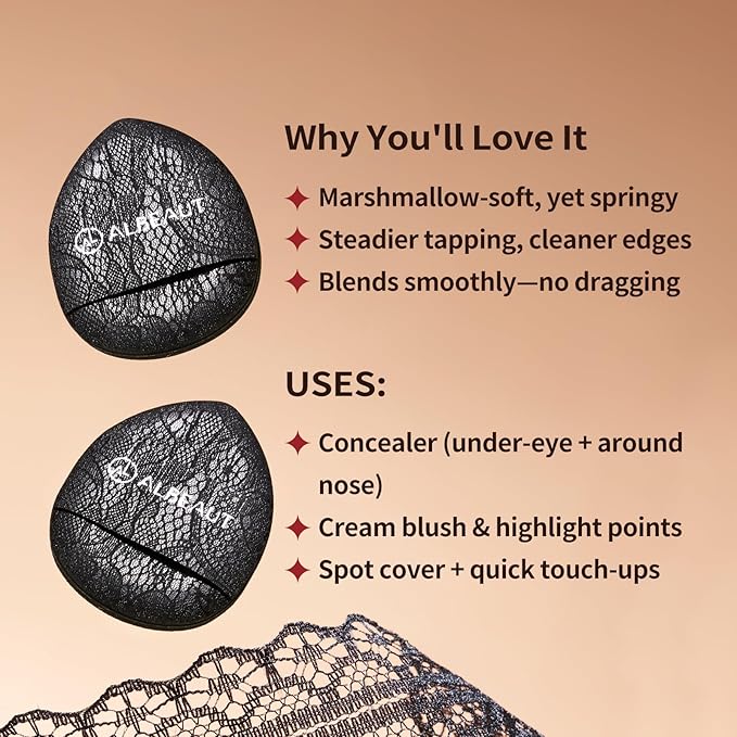 ALBEAUT Mini Cushion Puff, 4PCS Finger-Fit Teardrop Makeup Applicator for Concealer, Cream Blush & Highlighter, Precision Detail Puff for Under Eye & Nose