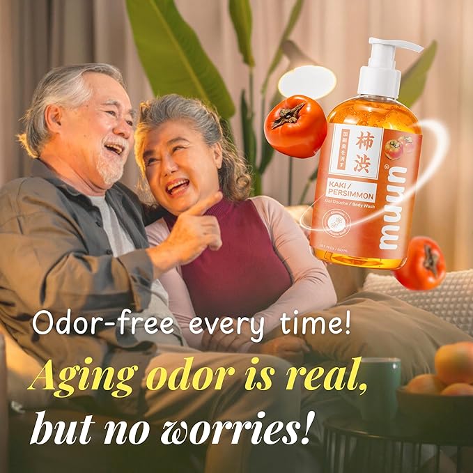 Muun Persimmon Body Wash For Old People Smell, Odor Control - Japanese Purifying Deodorant Soap, Deodorizing Body Wash, Smooth Deeply Cleansing - Body Odor Eliminator