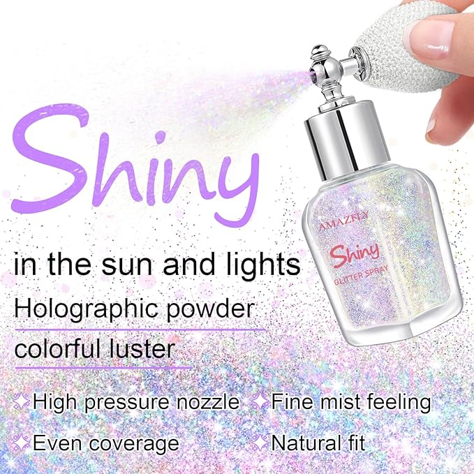 Hair and Body Glitter Spray, Shimmering Powder Sparkle Powder Makeup, Glitter Loose Sparkle Makeup for Body Highlighter,Festival Prom Rave Accessories (Iridescent-Violet)