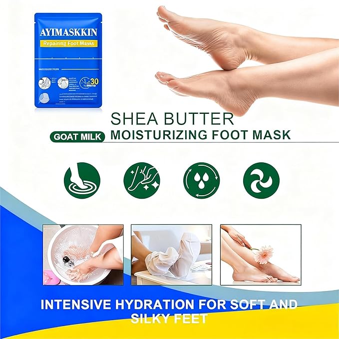 Foot Masks for Dry Cracked Feet, Lavender Moisturizing Socks - Intensive Hydrating Foot Care & Cracked Heel Treatment, 5 Pairs