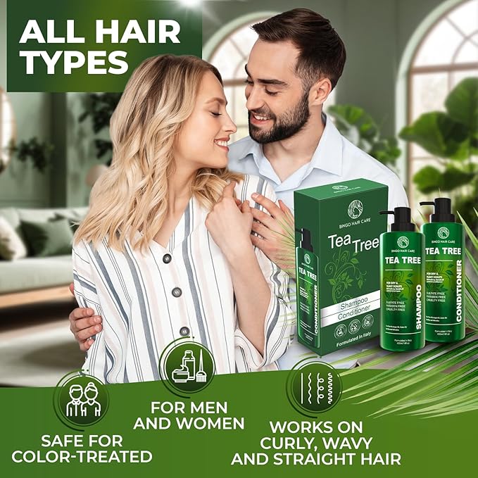 Tea Tree Shampoo and Conditioner Set - Sulfate Free, Anti Dandruff Hair Care for Men and Women - Cleansing Formula for Itchy Scalp and Oil Control - 14 Fl Oz (Set of 2)