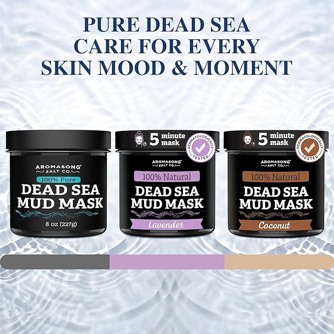 Aromasong Dead Sea Mud Mask with Lavender Essential Oil – 100% Natural Mineral Mud for Face & Body – Pore Minimizer, Acne & Blackhead Remover, Anti-Aging, Firming & Detoxifying Clay Mask