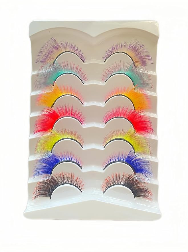 Sunniess Ombre Colored Lashes Cateye Eyelashes Fluffy Wispy Fake Lashes for Halloweens Cosplay Party Stage Make up Faux Mink False Eyelashes 7 Pairs (7ce-00)