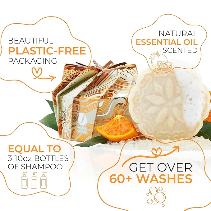 Viori Citrus Zest Essential Oil Shampoo Bar Made with Rice Water - Handcrafted All Natural Shampoo Bars - Sulfate Free