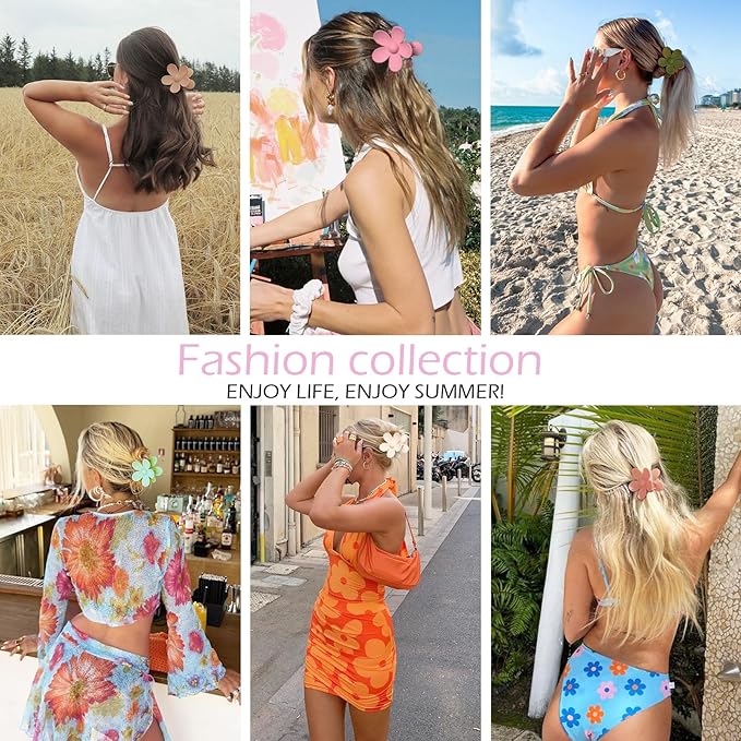 Flower Hair Clips 6 PCS for Women, Daisy Claw Clips Matte Large Claw Clips Strong Hold Jaw Clamps Hair Accessories for Thick Hair 6 Colors