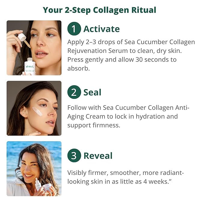 Shoal Sea Cucumber Collagen Serum for Face, Firming & Hydrating Anti Aging Serum with Peptides & Hyaluronic Acid for Fine Lines, Wrinkles & Radiant Skin (30ml / 1 fl. oz)
