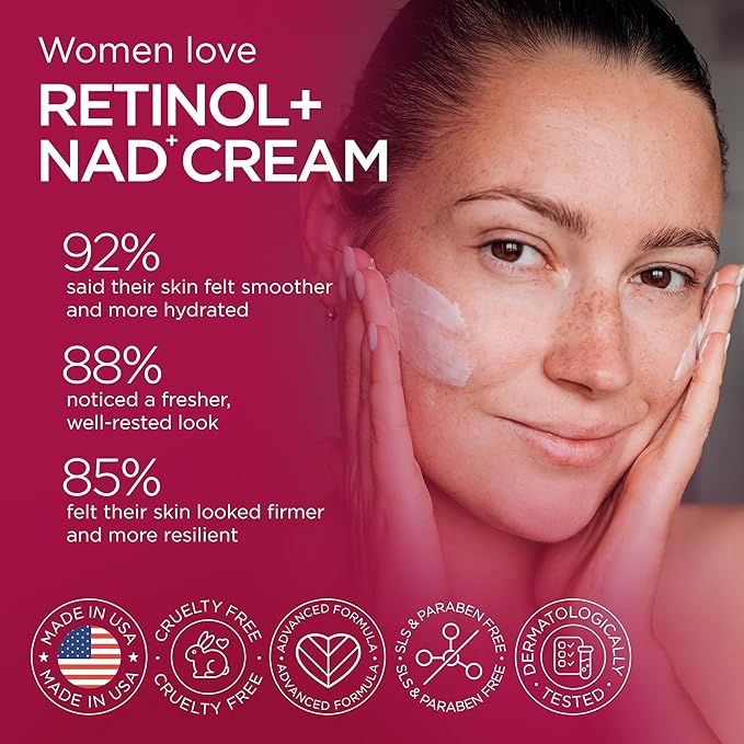 Retinol Collagen Cream for Face Retinol 1% Hyaluronic Acid Niacinamide for All Skin Types Face Moisturizer with Airless Pump Day & Night Cream - Made in USA