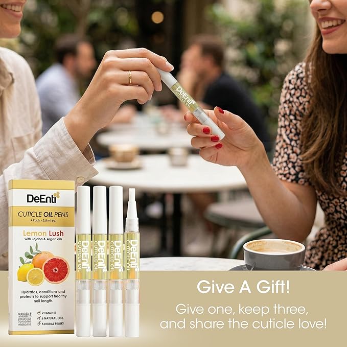 DeEnti Cuticle Oil 4 Pens, Jojoba Oil for Nails, Hydrating Cuticle Nail Oil, Lush Lemon Scented Cuticle Repair Oil, Vitamin E Nail Supplies, Professional Salon Quality Manicure Supplies