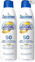 Coppertone SPORT Sunscreen Spray SPF 50, Zinc Oxide Mineral Sunscreen, Water Resistant, 5 Oz (Pack of 2)